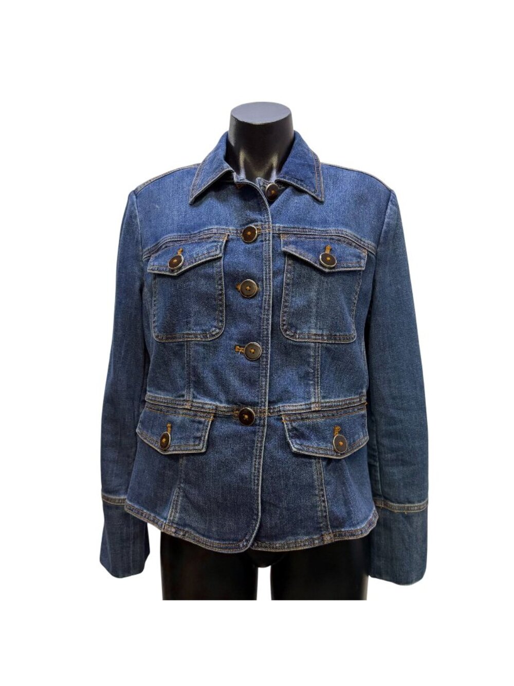 Chico's Blue Denim Jacket With Button Front Pockets Size 0.5/S